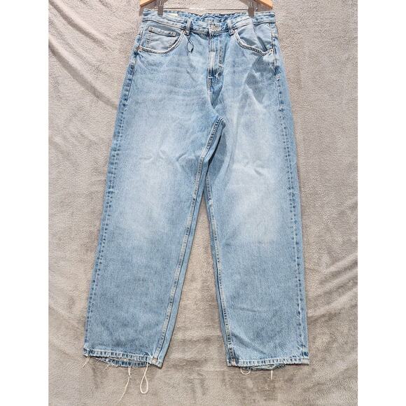 Zara Womens Light Wash Wide Leg Distressed Hem Baggy Fit Loose Jeans Size 34 Y2K - Picture 1 of 13